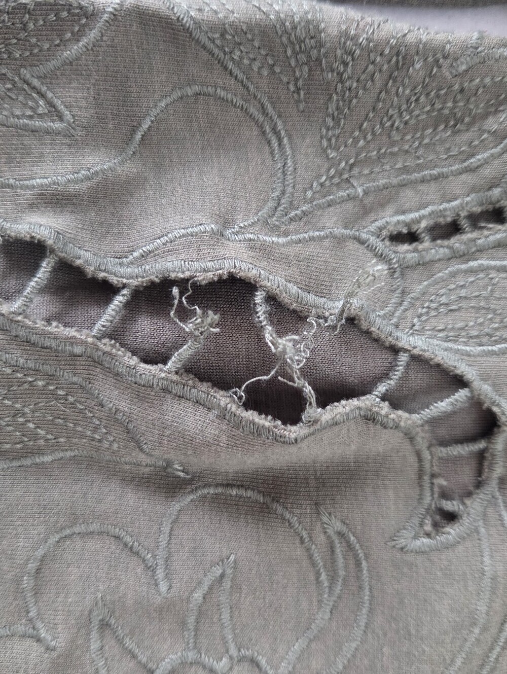 Soft Surroundings Olive Green Hooded Pullover with Cutwork Embroidery XS - Picture 7 of 10